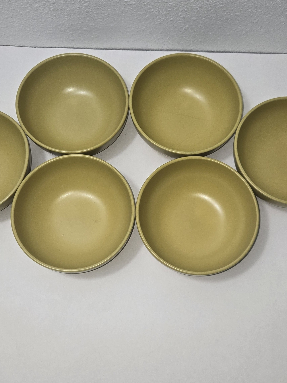 Crate&Barrel Olive Mustard Ceramic Serving Bowls - Set of 6